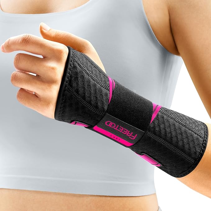 FREETOO Wrist Support Brace Left Hand for Tendonitis, Sprained Wrist, Pain Relief Wrist Splint for Carpal Tunnel, Arthritis, Fit Women and Men, Wrist Immobilizer for Sleeping (L/XL, Black/Pink)-Ruum Studio Home