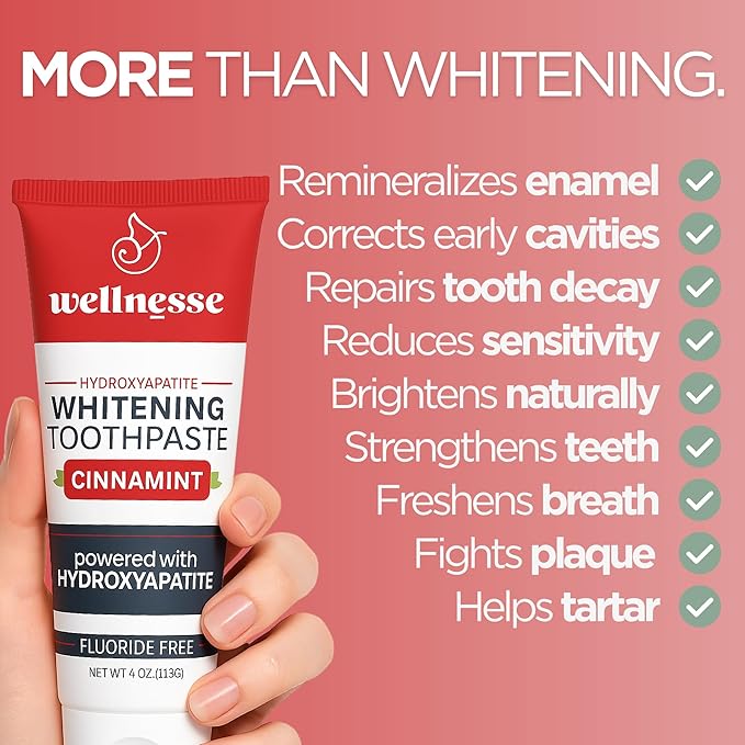 Wellnesse Hydroxyapatite Toothpaste – Fluoride Free for Sensitive Gums – Anti-Plaque, Remineralizing, Enamel Protection & Natural Whitening Toothpaste for Adults – Cinnamint Flavor - 4 oz-Ruum Studio Home