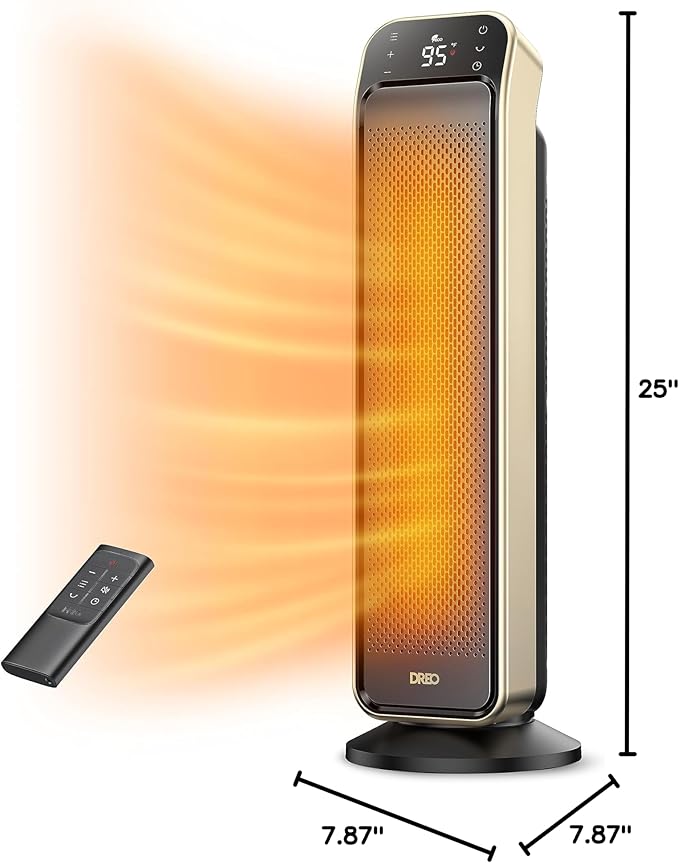 Dreo Space Heater Indoor, 25" 11.5ft/s Fast Portable Room Heater with Remote and Thermostat, 3 Modes, Overheating & Tip-Over Protection, Electric Heaters for Indoor Use Large Room, Bedroom, Gold-Ruum Studio Home