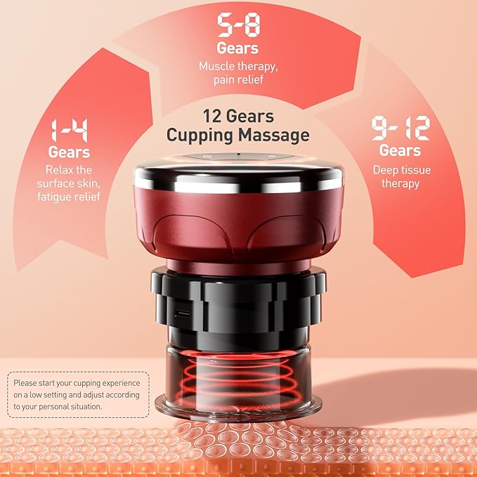 UBALANCE Smart Cupping Therapy Set - Cellulite Massager with 6 Massage Cups, Portable Electric Device for Enhanced Blood Circulation, Reduced Cellulite, and Muscle Soreness Relief（Red）-Ruum Studio Home