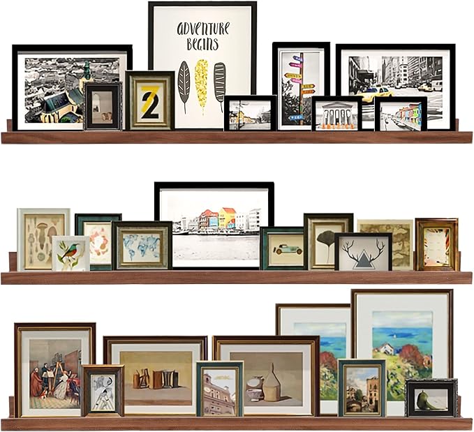 AZSKY 48 Inch Long Floating Shelves Wall Mounted Light Walnut Narrow Photo Picture Ledge Shelves Set of 3 Nursery Book Shelves Photo Frames Display Shelves Kitchen Spice Rack-Ruum Studio Home