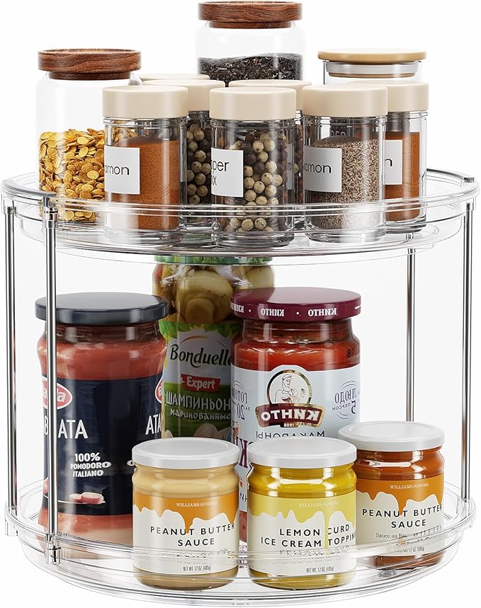 LAMU 2 Tier Lazy Susan Turntable Organizer 9.25'' Rotating Spice Rack Organization for Cabinet, Kitchen, Pantry, Countertop, Bathroom, Vanity, Medicine Cabinet Organizer, Clear-Ruum Studio Home
