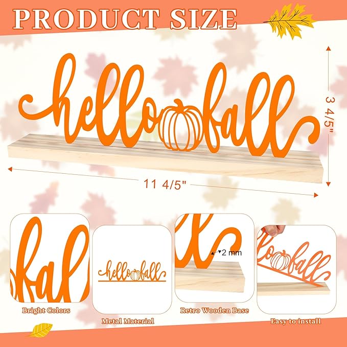 COCHIE Metal Hello Fall Sign, Orange Fall Decorations for Home, Office, Shelf, Mantel, Indoor, Autumn Decoration, Pumpkin Decor (Autumn B)-Ruum Studio Home