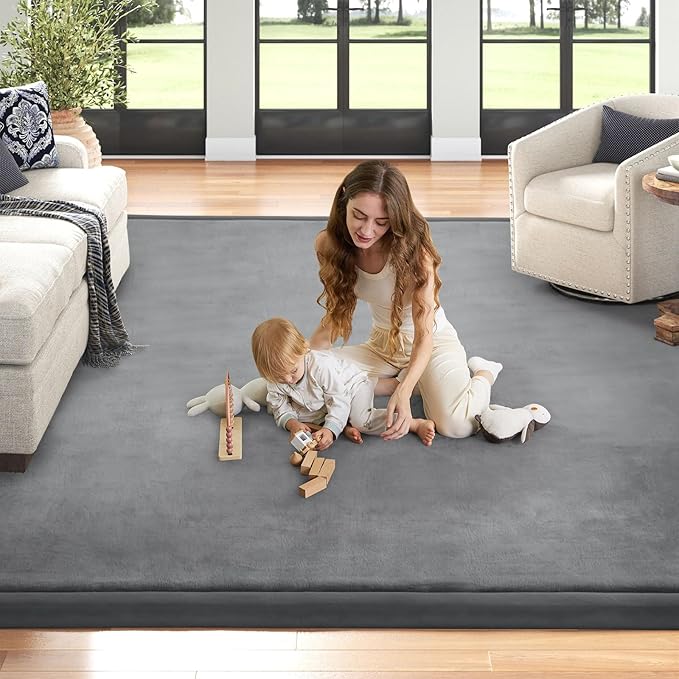 Baby Play Mat 1.2" Thick Memory Foam Nursery Rug Area Rug, 13’1” X 6’7” Yoga Mat Playmat Crawling Mat for Baby,Toddlers, Infants, Kids,Floor Mat Tatami Mat for Living Room with Non-Slip(Grey)-Ruum Studio Home