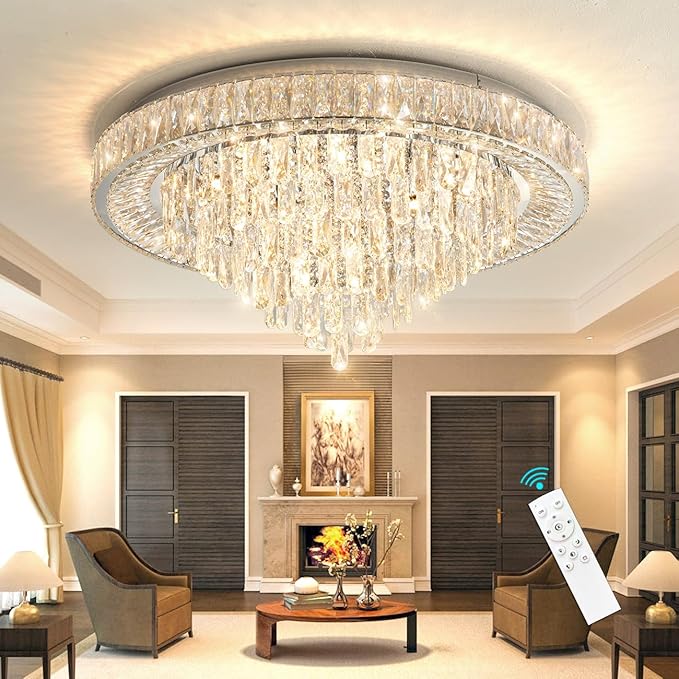 Modern Chandeliers for Living Room Crystal Ceiling Light Fixture LED Dimmable Lamp with Remote Pendant Lighting Flush Mount Ceiling Lighting for Dining Room Bedrooms-Ruum Studio Home