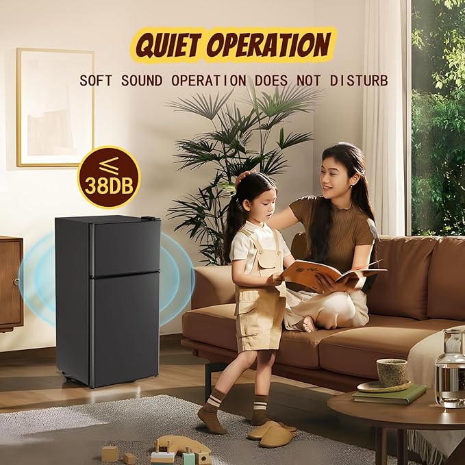 2.4 Cu.ft Mini Fridge with Freezer Compact Fridge Refrigerator Dual Door Small Fridge Senven Temp Gear Removable Shelves Dark Grey-Ruum Studio Home