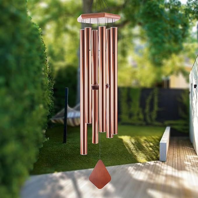Wind Chimes Outdoor Large Deep Tone, 44 Inches Sympathy Wind Chimes Tuned Soothing Melody, Memorial Wind-Chime with 6 Heavy Tubes for Outside Decoration, Garden/Yard. Copper-Ruum Studio Home