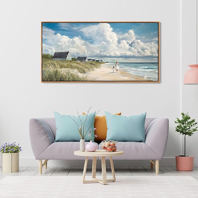 HGUAOA Coastal Canvas Wall Art - Large Landscape Wall Art for Living Room - Ocean and Beach Painting - Blue Artwork for Bedroom Decor - Above Bed Wall Pictures -Beach Theme Print Art-Ruum Studio Home