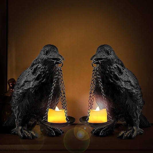 Raven Gothic Home Decor Fake Crow Light Holder Raven Lamp Tealight Candle Holder Resin Raven Statue 2PCS-Ruum Studio Home