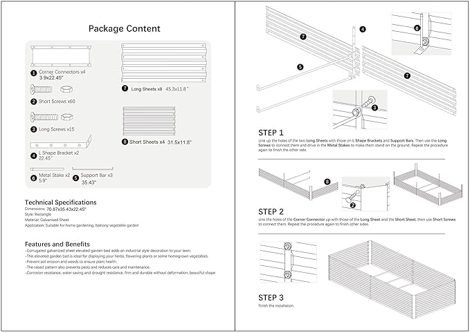 8x3x2FT Metal Raised Garden Bed Kit, Galvanized Outdoor Garden Bed Planter Box for Vegetables, Flowers, Herbs, Succulents and More, Black-Ruum Studio Home