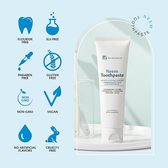 Fluoride-Free Neem Toothpaste with Mint for Adults & Kids with Sensitivity | Vegan, Gluten & SLS Free Herbal Formula for Sensitive Teeth, Healthy Gums and Fresh Breath, 4.23 oz (120 g) Pack of 2 by M3-Ruum Studio Home