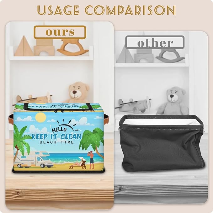 Rectangular Storage Baskets for Shelves - Waterproof Foldable Laundry Basket, Nursery Hamper, Reusable Toy Bin for Organizing Toys, Books, Clothes, Closet 14"x10.2" x10.4"(Beach)-Ruum Studio Home