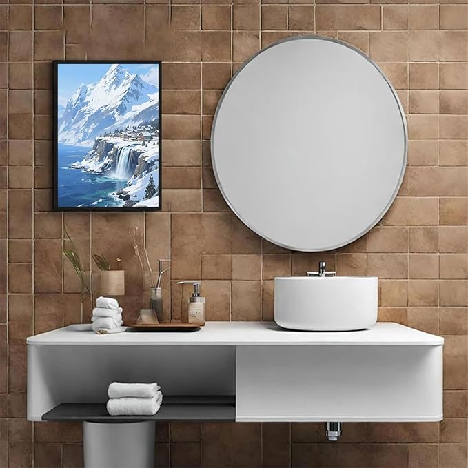 Winter lakeside town and snowy scenery merge together to form a landscape poster wall art suitable for living room bedroom and office-Ruum Studio Home