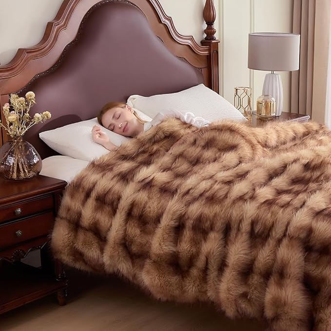 Fluffy Faux Fur Throw Blanket – Super Soft Warm Thick Plush Blanket for Bed, Couch & Office, Cozy Fuzzy Throw with Flannel Backing,108"x90", Brown-Ruum Studio Home