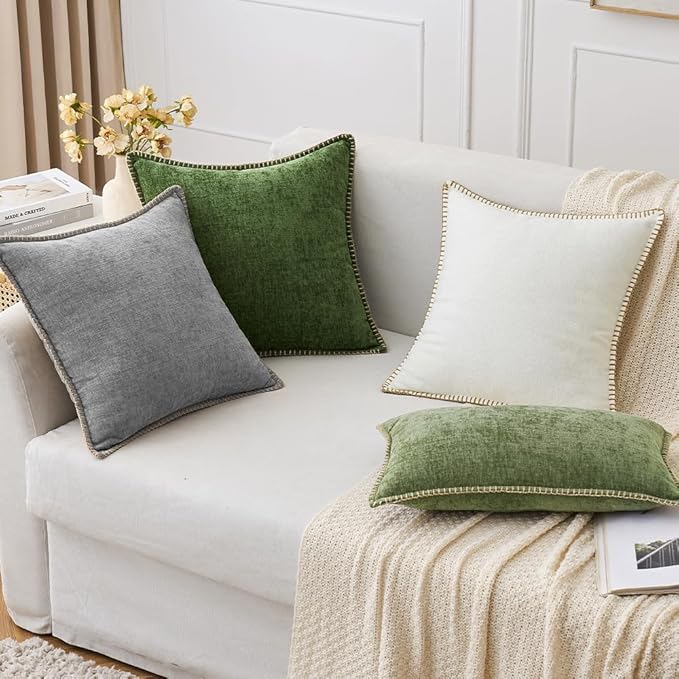 MIULEE Pack of 2 Couch Throw Pillow Covers 24x24 Inch Dark Gray Farmhouse Decorative Pillow Covers with Stitched Edge Soft Chenille Solid Dyed Spring Pillow Covers for Sofa Bed Living Room-Ruum Studio Home