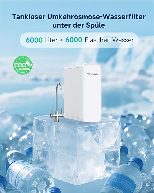 Ecoviva Tankless Reverse Osmosis Water Filter, NSF/ANSI 58 Certified, 8 Stage Under Sink RO Water Filtration System, 600 GPD Fast Flow, 2.5:1 Pure to Drain, Reduces PFAS, White-Ruum Studio Home