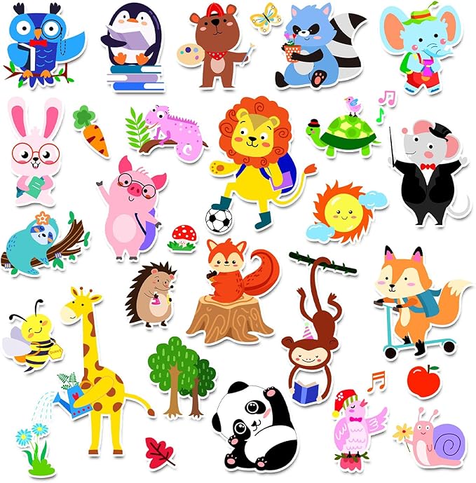 Brand, Cute Animals 21PCS Thick Gel Clings Stickers for Kids, Animal Decals, Airplane Birthday Party Supplies, Wide Application, Removable, Reusable, Cartoon Pattern, Indoor Usage-Ruum Studio Home