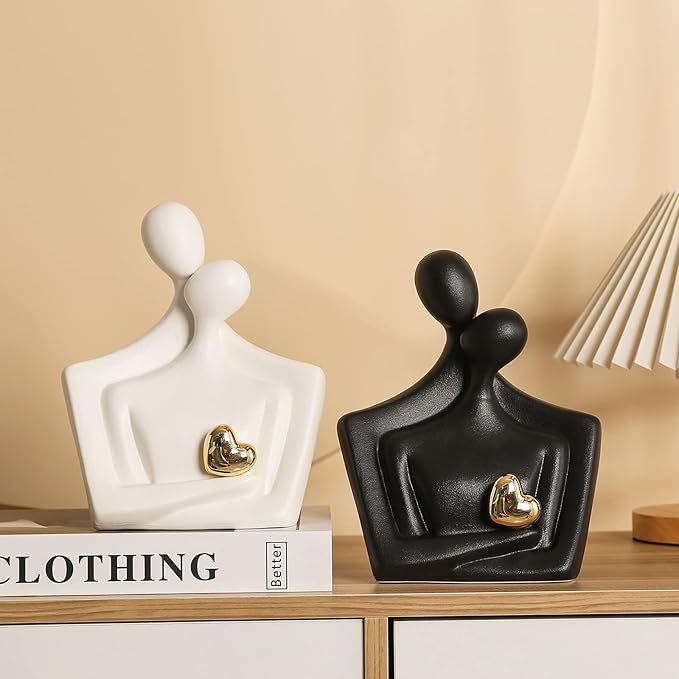 Porcelain Romantic Couple Figurines Statue Black Aesthetic Decorations Hugging Couple Sculptures - Modern Ceramic Sculpture Home Accents for Living Room Bedroom Coffee Table, Desktop, Bookshelf-Ruum Studio Home