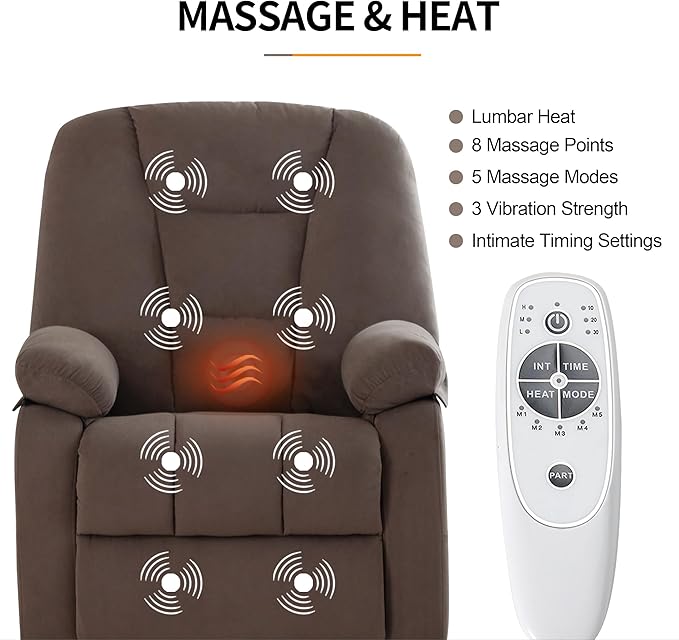 Power Swivel Rocker Recliner Chair for Adults,Rocking Recliners Chairs with Massage and Heat for Living Room, Electric Fabric Reclining Sofa Chair with USB and Type-C Port (Fabric Brown)-Ruum Studio Home
