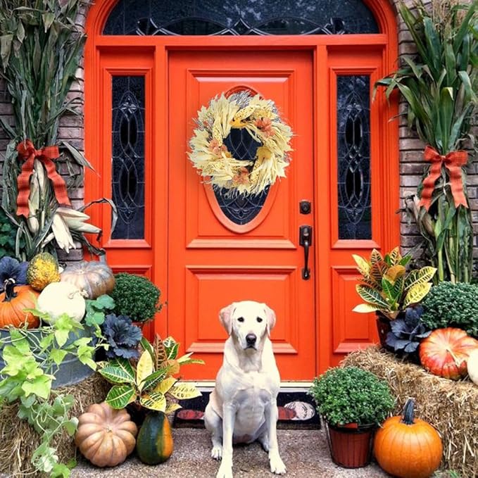 Admired By Nature Autumn Corn Husk Wreath - 26" Natural Fall Color Artificial Wreath - For Home Decor, Offices, Weddings, Events, Parties, Thanksgiving-Ruum Studio Home