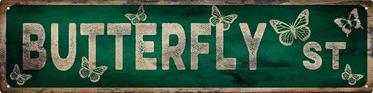 Vintage Tin Sign Retro Metal Butterfly Street Signs Stylish Wall Art Plaques for Home Decor Bathroom Kitchen House and Gothic Wall Decor or as a Unique Poster 16x4 in-Ruum Studio Home