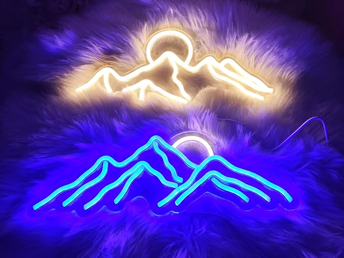 Ulalaza LED Decorative Lights USB Mountains Sunrise Sunset Led Neon Signs Home Decoration Wall Art Holiday Gift Brightness Adjustable 16.5''x11.8''-Ruum Studio Home