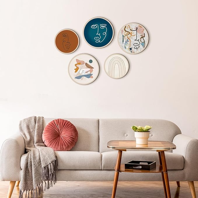 Qunclay 5 Pcs Wall Art Decor Wooden Living Room Wall Decor Bohemian Hanging Farmhouse Geometric 10'' and 8'' Aesthetic Wood Minimalist Posters for Bedroom(Abstract)-Ruum Studio Home