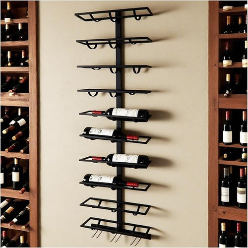 10 Bottle Wall Mount Wine Rack with Wine Glass Holder, Metal Wine Wall Rack, Wall Racks for Wine Bottles Display and Storage, Hanging Bottle Organizer for Living Dining Room Wine Cellar Bar (Black)-Ruum Studio Home