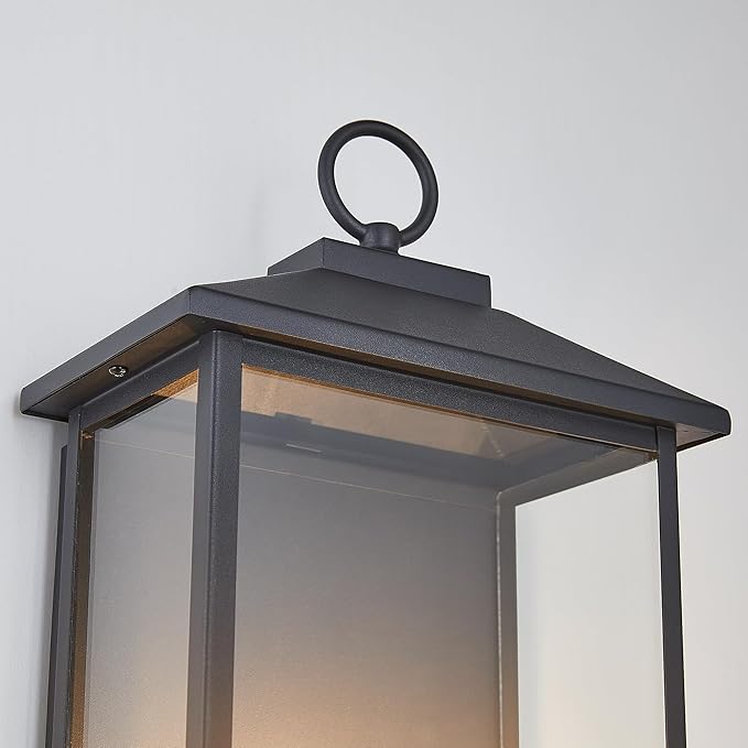 18 Inch Wall Light in Clear Glass and Textured Black and Golden Candle Cap Sleeve,Outdoor Lighting Wall Sconce,2-Light 120watts for House Doorway Garage,Bulb Not Included.-Ruum Studio Home