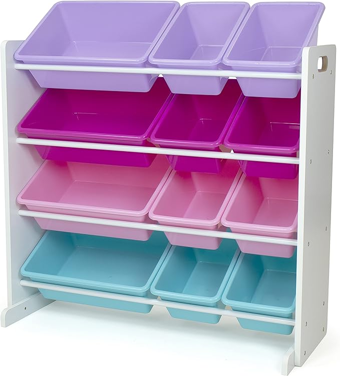 Humble Crew Kids Toy Storage Organizer with 12 Plastic Bins, White/Pink/Purple/Turquoise – Removable Bins for Playroom, Bedroom, Toddler Furniture for Boys and Girls Ages-Ruum Studio Home