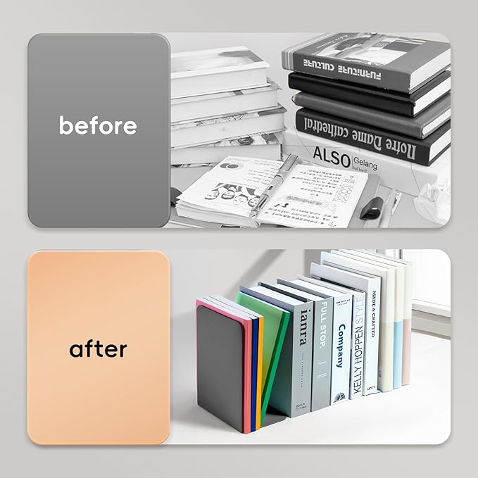 M&G Book Ends 1 Pair, Black Large Metal Bookends for Shelves, L-Type Book Stopper for Heavy Books, Non-Skid Bookstand for Office Home School Supplies-Ruum Studio Home