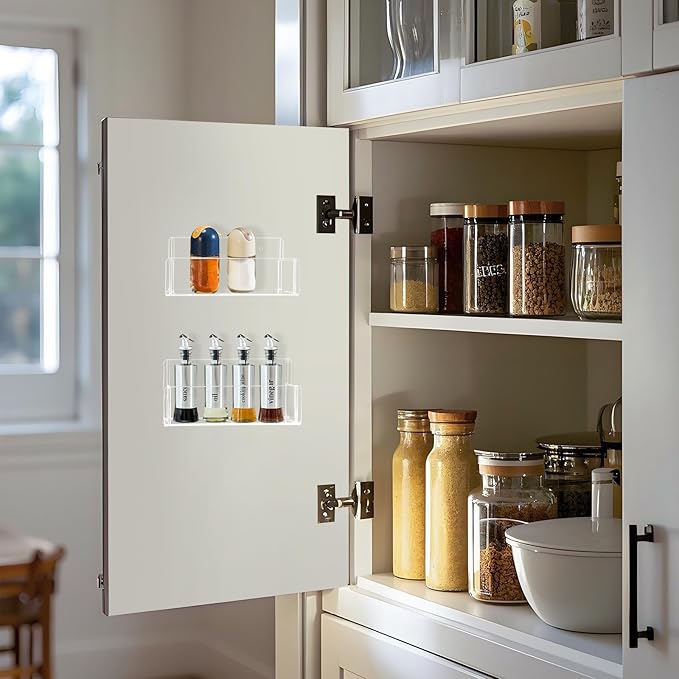 Acrylic Spice Rack Wall Mount-6 Inch, Clear Spice Shelf Storage Holder, 2 Pack Hanging Seasoning Rack Organizer for Cabinet Door, Cupboard or Wall Kitchen (Adhesive or Screw)-Ruum Studio Home