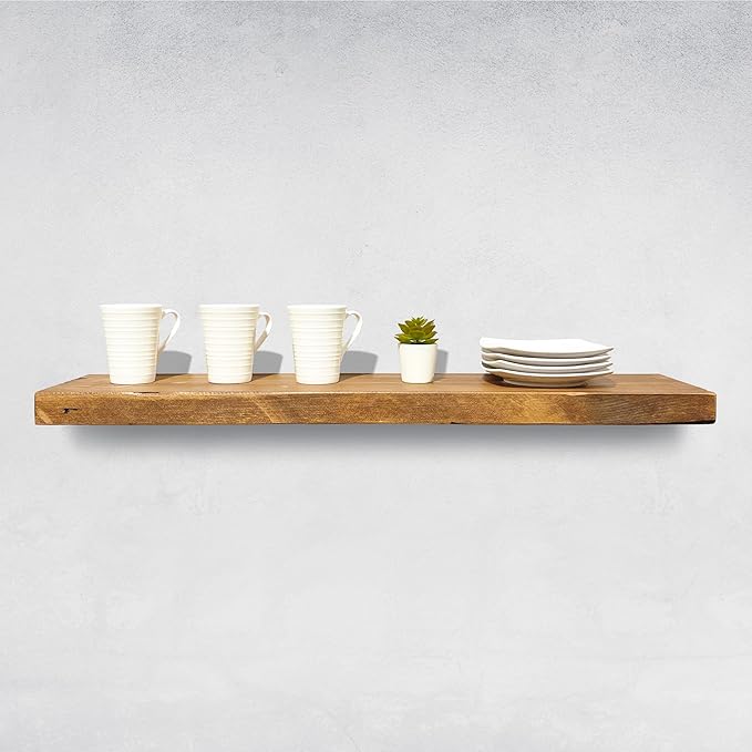 URBANDI, Rustic Floating Shelves, Set of 2, Hidden Bracket, Solid Wood, Heavy Duty, Wall Mounted Shelves, (Brown, 36Wx12D)-Ruum Studio Home