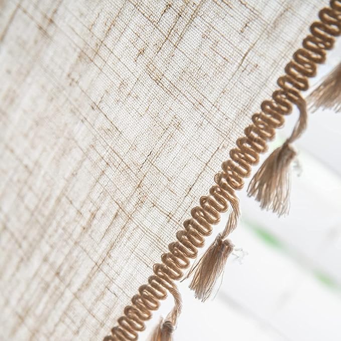 Sutuo Home Boho Curtain for Farmhouse Bedroom, Natural Linen Look Textured Burlap Rod Pocket Chic Semi Blackout Bohemian Handmade Tassels Window Treatment for Living Room, 1 Panel 59" W x 108" L-Ruum Studio Home