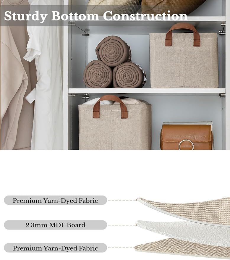 StorageWorks Storage Bins, Fabric Storage Bins for Shelves, Storage Baskets with Metal Frame, Closet Baskets and Bins with Handles, Brown and Beige, 2-Pack-Ruum Studio Home
