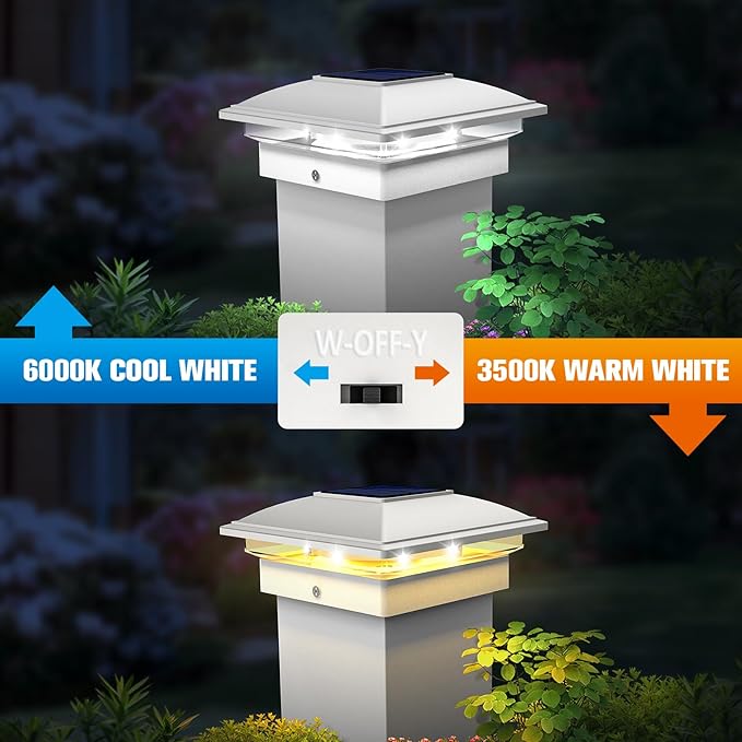 VOLISUN Solar Post Cap Light Outdoor Waterproof 6pack,Solar Fence - Post Lights for 4x4 5x5 6x6 Wooden/Vinyl Post,White Deck Post Cap Light Solar Powered with Warm White for Garden/Patio/Porch-Ruum Studio Home