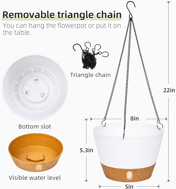 QCQHDU 2 Pack Hanging Planters for Indoor Outdoor Plants, 8 Inch Hanging Baskets Flower Pots with Reservoir Tray & Visible Water-Level-Ruum Studio Home