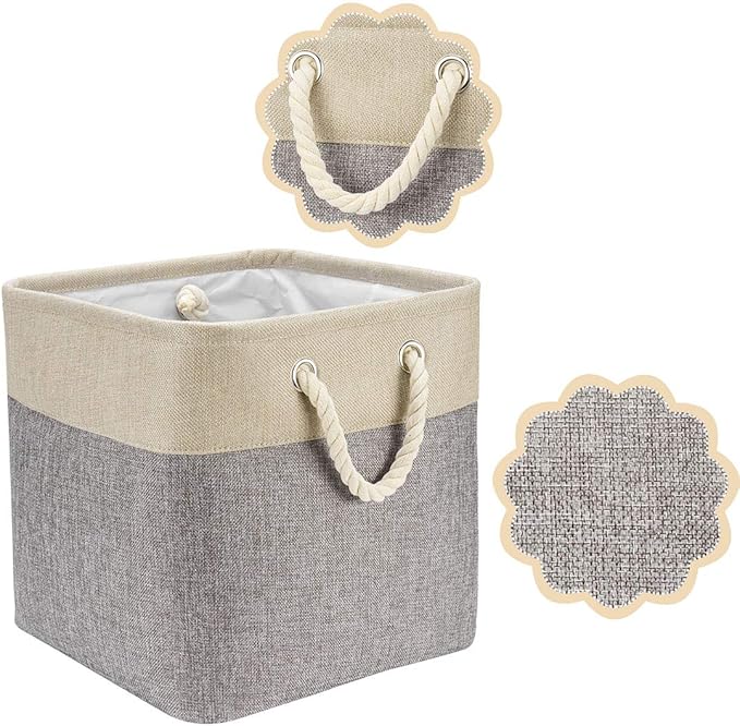 i BKGOO 3Pack Large Foldable Storage Bins，Collapsible Sturdy Cationic Fabric Organizing Storage Basket Cube with Cotton Handles for Home Office Shelf Clothes Toys Khaki-Grey 13×13×13 inch-Ruum Studio Home
