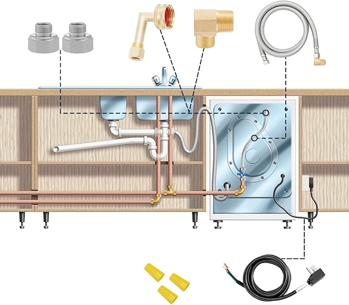 Roastove Universal Dishwasher Installation Kit,4 Ft Stainless Steel Dishwasher Hose,Burst Proof Water Supply Line with 3/8" Compression Connections-Ruum Studio Home