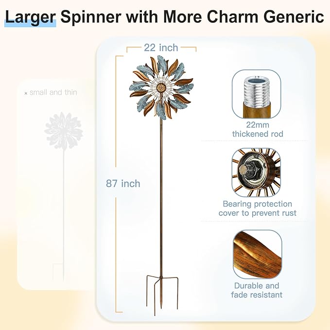 Solar Wind Spinners 87 Inch Extra Large Metal for Yard, Garden Decor Yard Art Windmills for Outdoor-Ruum Studio Home