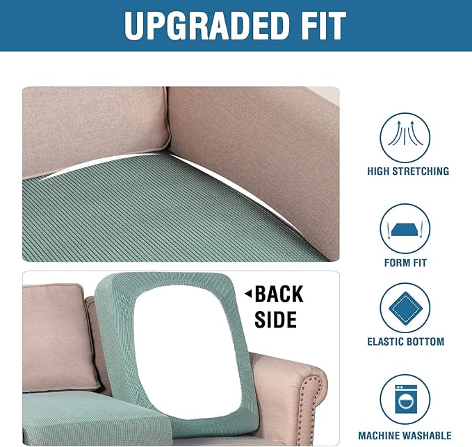 H.VERSAILTEX Super Stretch Individual Seat Cushion Covers - Sofa & Couch Cushion Slipcover Sets - Thick Jacquard Textured Twill Fabric (3 Piece XL, Sage)-Ruum Studio Home