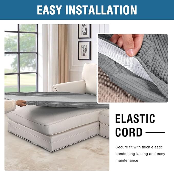 H.VERSAILTEX Super Stretch Individual Chaise Cover Sectional Couch Covers for L Shaped Sofa Both Left/Right Featuring Thick Jacquard Textured Twill Fabric (1 Piece Chaise Cover Large, Dove)-Ruum Studio Home