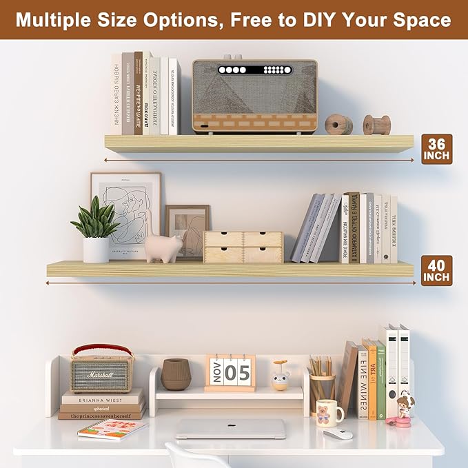 48 Inch Floating Shelf 3 Pack Large Floating Shelves for Wall No Drilling Accessories Included Deep Wall Shelves for Living Room Kitchen Farmhouse 48" W x 12" D x 1.2" Oak-Ruum Studio Home