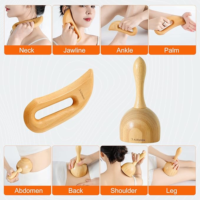 AiRelax 6 in 1 Wood Therapy Massage Tools,Lymphatic Drainage Massager Maderoterapia Kit Colombiana for Body Shaping,Body Sculpting Massage kit Tools-Ruum Studio Home