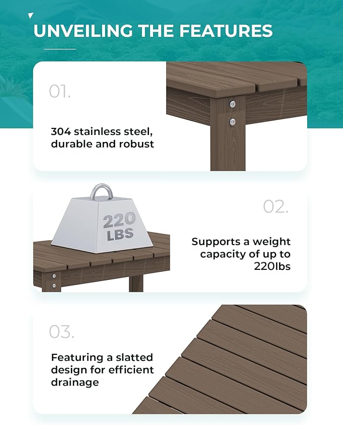 SERWALL HDPE Patio Coffee Table, Rectangle Outdoor Coffee Table, All Weather Patio Table for Deck, Pool, Balcony, Indoor or Outdoor Use, Coffee-Ruum Studio Home
