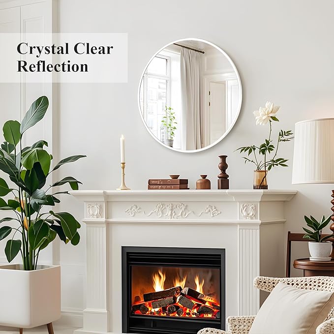Fabuday White Round Mirror for Wall 20 inch - Circle Mirror for Bathroom, Entryway, Living Room, Hallway, Bedroom Decor, Small Matte Frame Mirrors-Ruum Studio Home