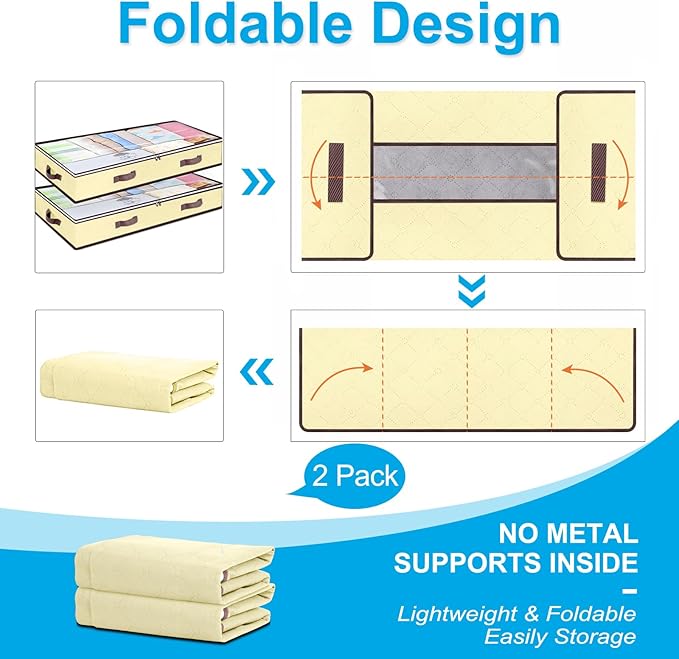 Budding Joy 6 Pack 90L Under bed Storage Containers Organizer Large Capacity Underbed Clothes Storage Bins Organization and Storage Bedroom Foldable Storage Bags with Clear Window Beige-Ruum Studio Home