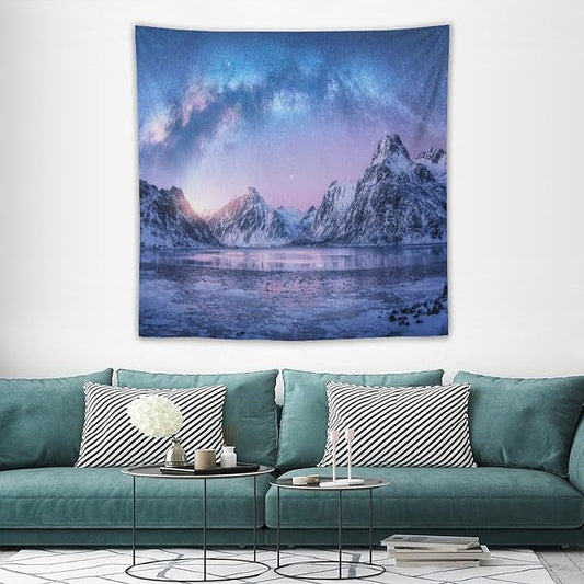 HZOHNAGO Mountain Tapestry Aurora Snow Mountain Sunset Pattern Printed Wall Tapestry Wall Hanging for Bedroom Living Room Dorm 60" W x 60" H-Ruum Studio Home
