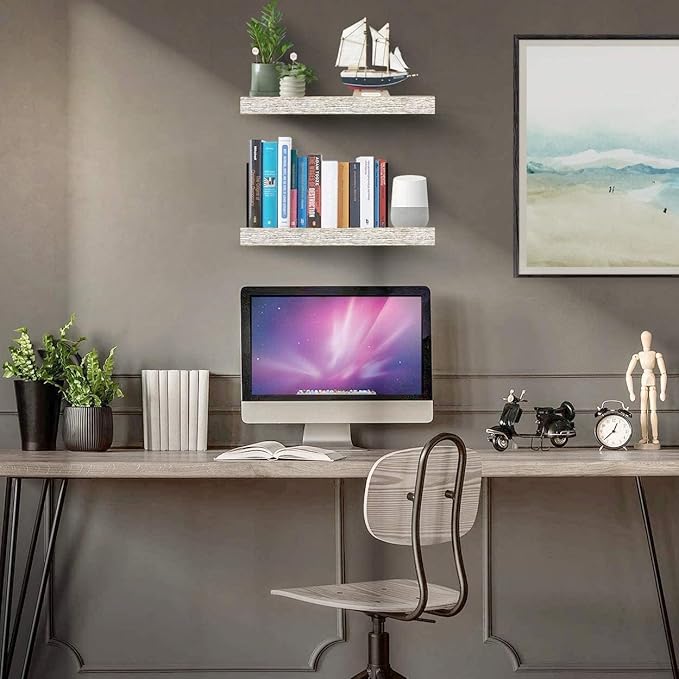 Sorbus Floating Shelves, Wall Shelves for Bedroom, Kitchen, Living Room, Bathroom Shelves Over The Toilet, Office, Home Decor, Farmhouse, 16 Inch Wall Mounted Rustic Floating Shelves for Wall, 2 Pack-Ruum Studio Home