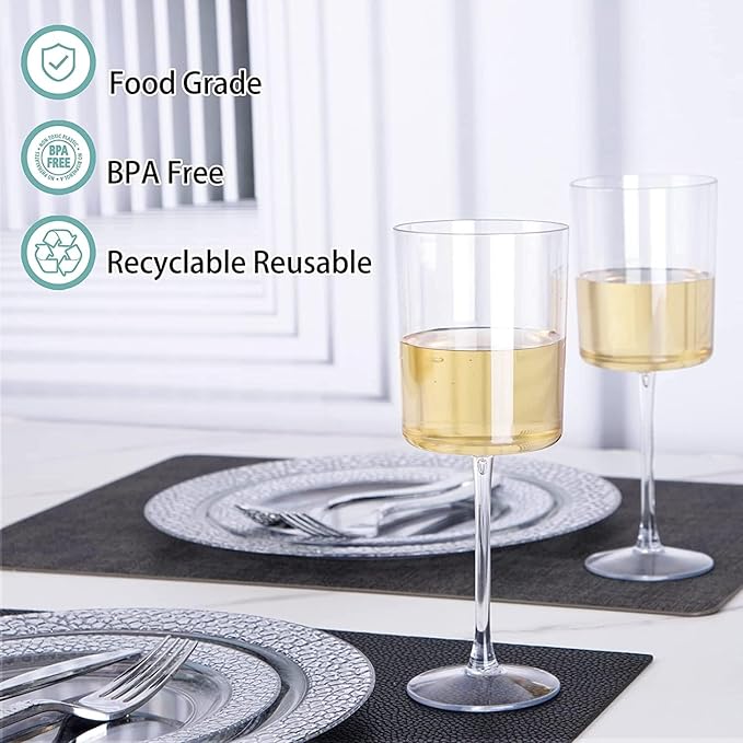 Ciaell 12 Pack Clear Plastic Wine Glasses - 10 Oz Disposable Wine Glasses with Stem for Parties & Weddings & Poolside & Outdoors & Camping-Ruum Studio Home